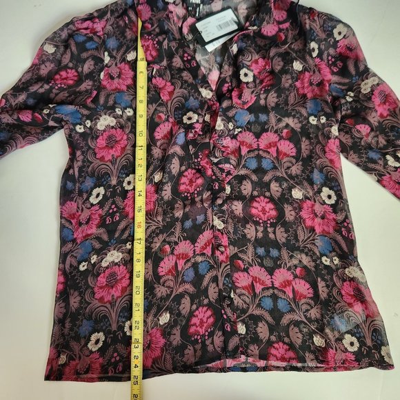 PAIGE Jodelle Floral Print Silk Blouse in Black, XSmall - Picture 14 of 16